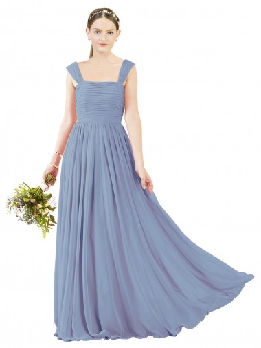 Discount Square Neckline Sexy Open Back Long Chiffon Bridesmaid Dress UK