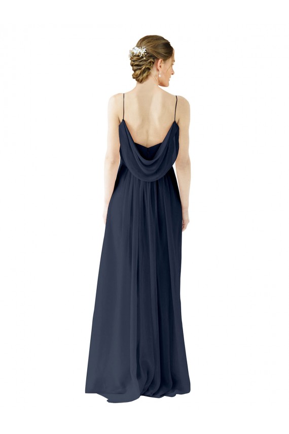 Discount Spaghetti Straps Open Back Long Chiffon Bridesmaid Dress UK