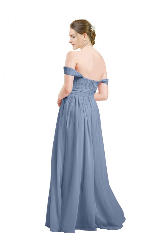 Discount Long Floor Length Chiffon Bridesmaid Dress with Fluttering Off the Shoulder Straps UK