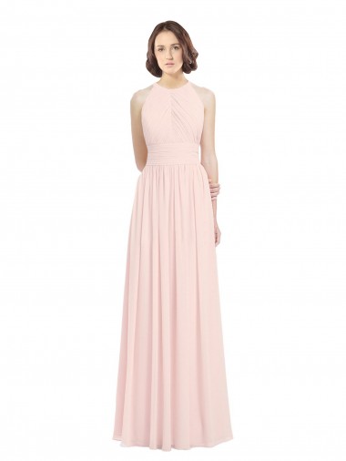 Discount Sleeveless Chiffon High Neck Bridesmaid Dress with Diagonal Pleats UK