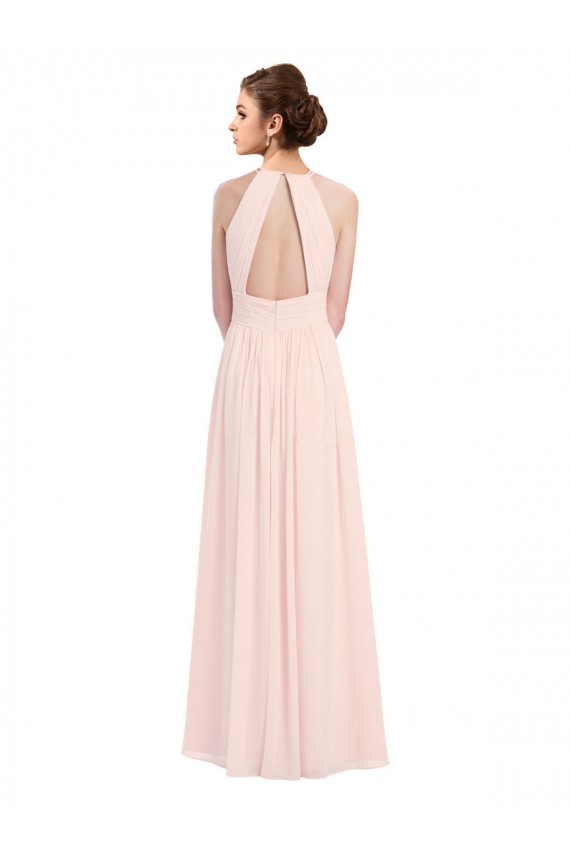 Discount Sleeveless Chiffon High Neck Bridesmaid Dress with Diagonal Pleats UK