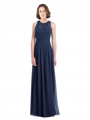 Discount Chiffon High Neck Sleeveless Bridesmaid Dress with Pleats UK