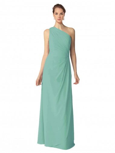Discount Long Chiffon One Shoulder Full Length Bridesmaid Dress UK