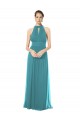 Discount Ruched Long Chiffon Halter Bridesmaid Dress with Tie Back and Tails UK