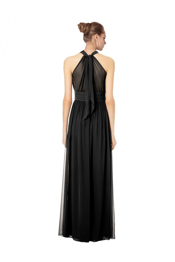 Discount Ruched Long Chiffon Halter Bridesmaid Dress with Tie Back and Tails UK