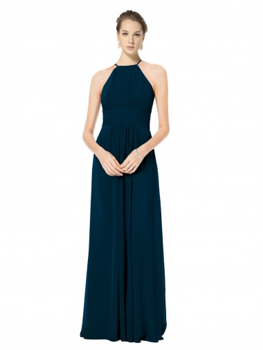 Discount Spaghetti Strap Long Chiffon Halter A-Line Bridesmaid Dress UK