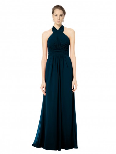 Discount Keyhole Back Long Chiffon Halter Dress with Halter Straps Cross Neck UK