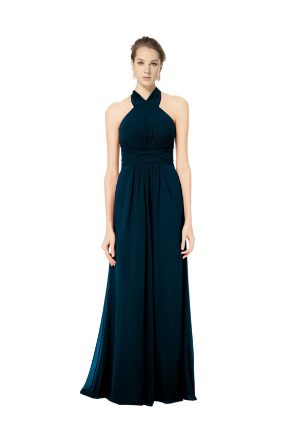 Discount Keyhole Back Long Chiffon Halter Dress with Halter Straps Cross Neck UK