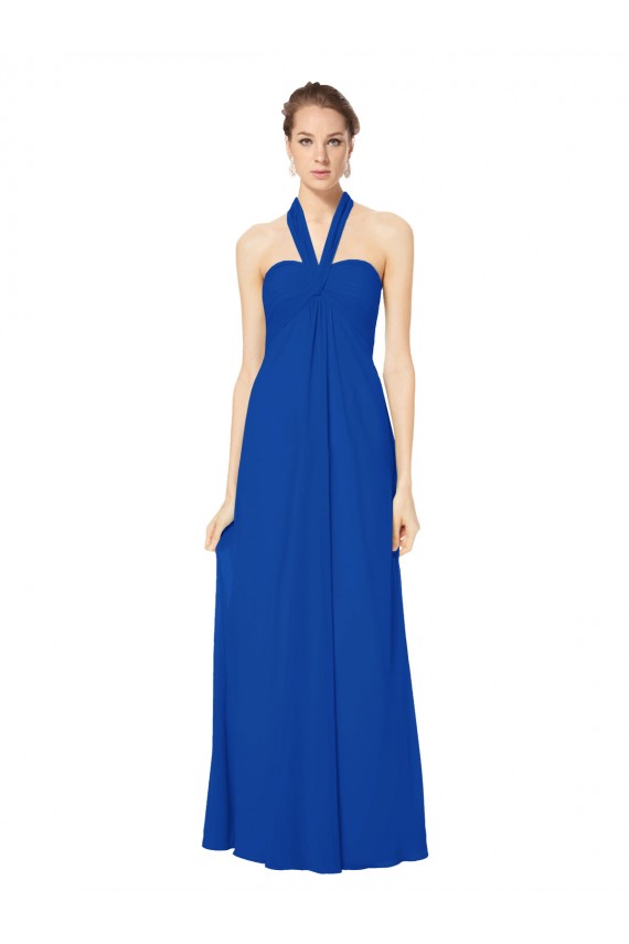 Discount Sleeveless Long Chiffon Empire Gown with Pleated Halter Straps UK