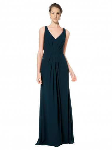 Discount Long Chiffon V-Neck Sleeveless Bridesmaid Dress with Large Keyhole Back UK