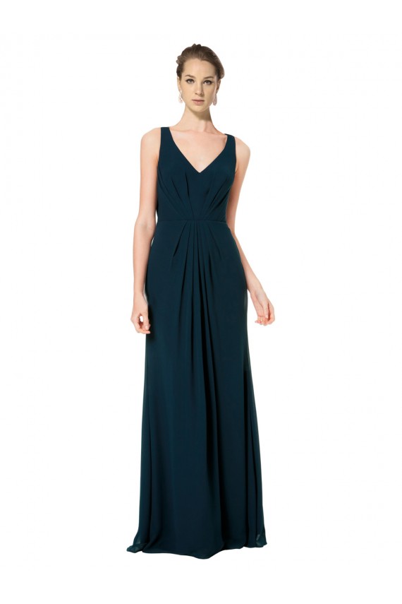 Discount Long Chiffon V-Neck Sleeveless Bridesmaid Dress with Large Keyhole Back UK