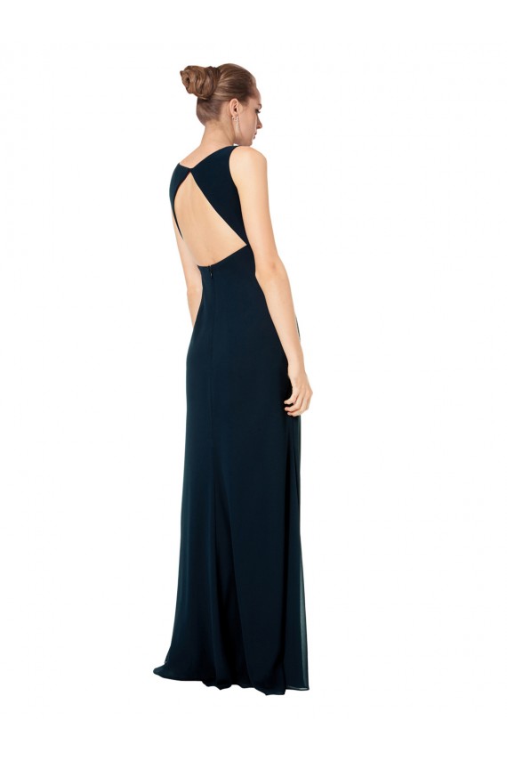 Discount Long Chiffon V-Neck Sleeveless Bridesmaid Dress with Large Keyhole Back UK