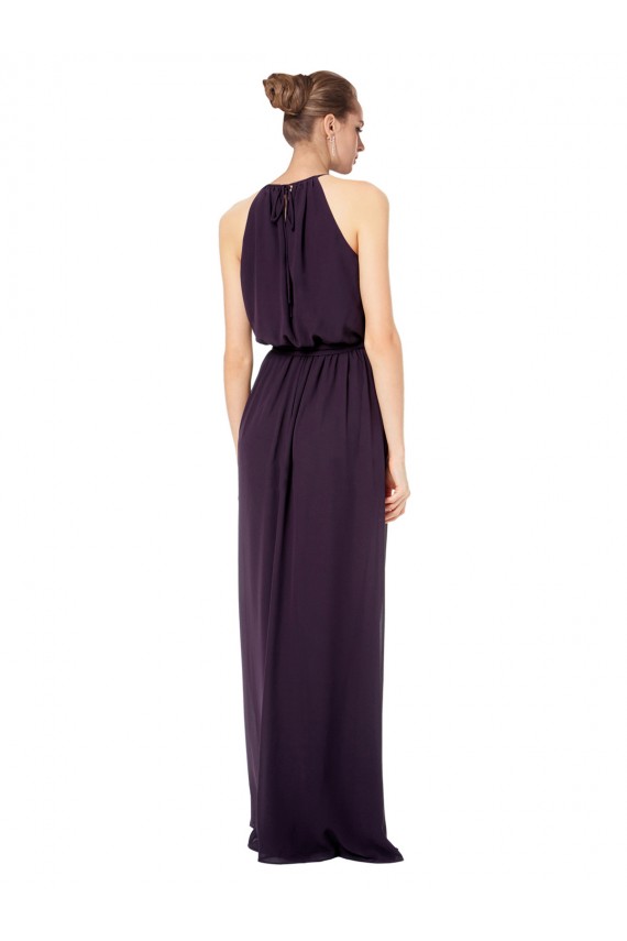 Discount High Neck Long Chiffon Halter Bridesmaid Dress with Drape Chiffon Overlay UK