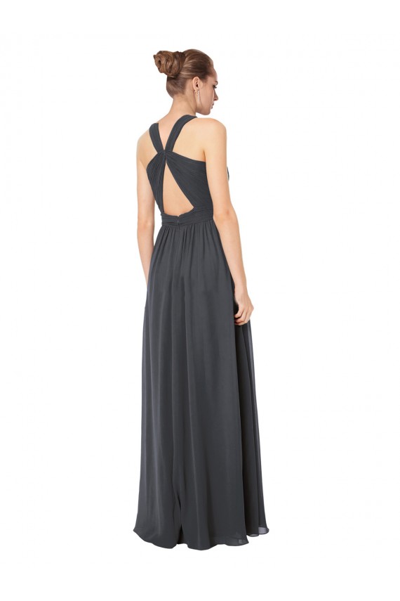 Discount Long Chiffon Halter Bridesmaid Dress Keyhole Back UK