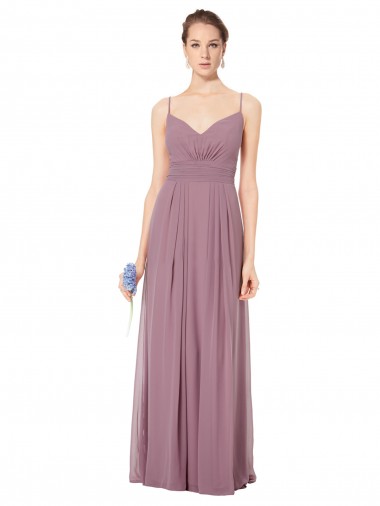Discount V-Neck Spaghetti Strap Open Back Long Chiffon Bridesmaid Dress UK