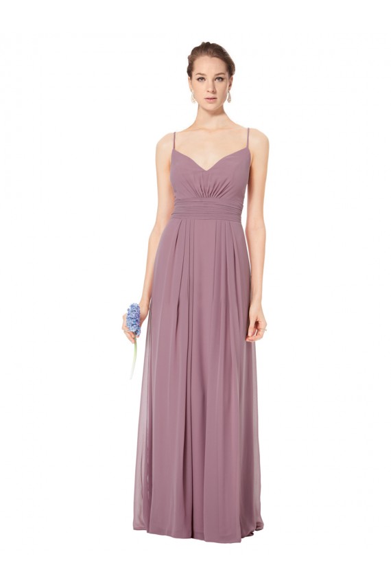 Discount V-Neck Spaghetti Strap Open Back Long Chiffon Bridesmaid Dress UK
