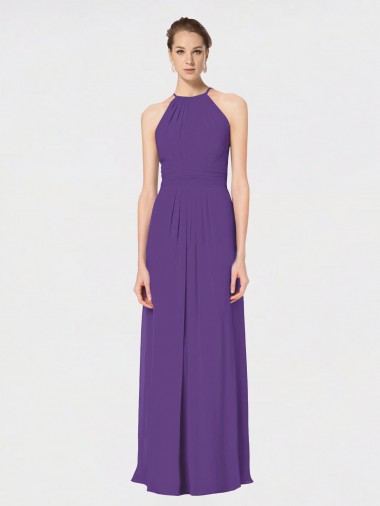 Discount Long Chiffon Spaghetti Strap Halter Bridesmaid Dress UK