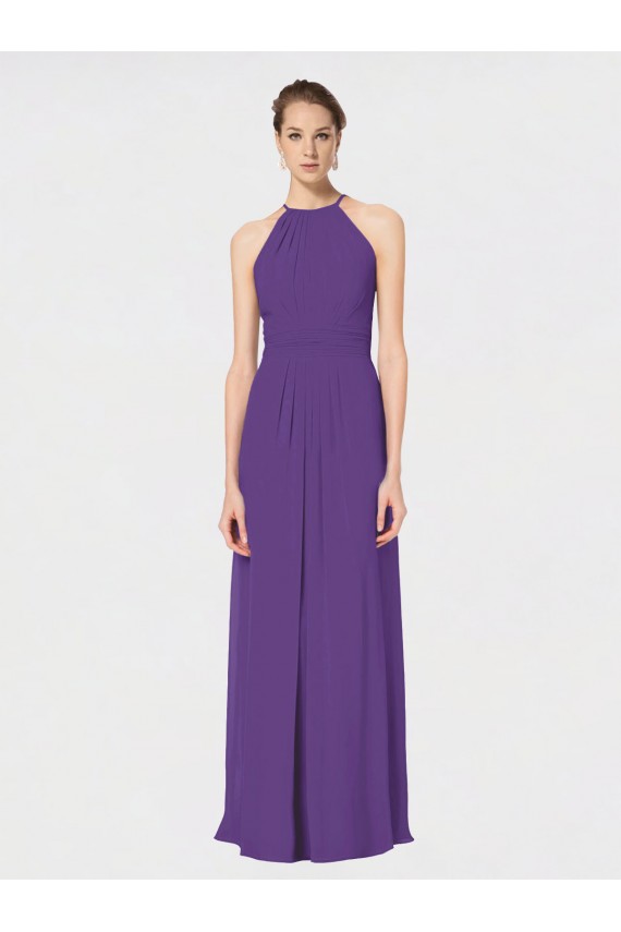 Discount Long Chiffon Spaghetti Strap Halter Bridesmaid Dress UK