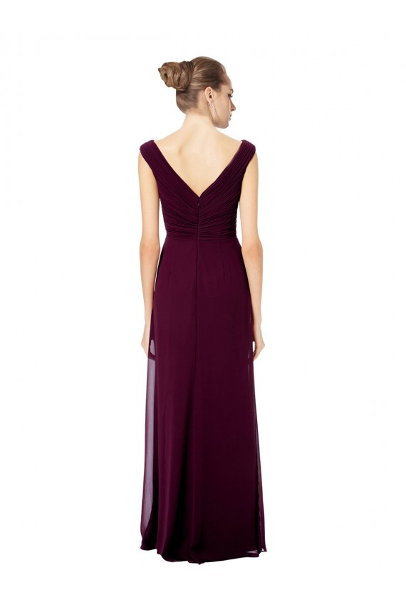 Discount Long Chiffon Strapless Bridesmaid Dress with Wide Front and Back V-Neckline UK