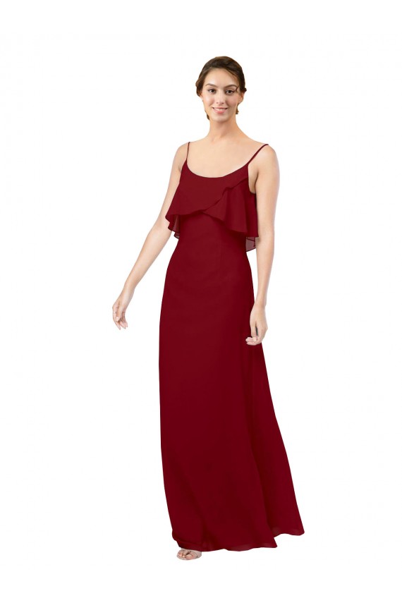 Discount Scoop Neck Chiffon Bridesmaid Dress with Spaghetti Straps and Low Back UK