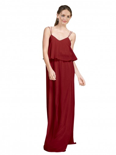 Discount Long Chiffon Bridesmaid Dress with Slim Straps and Open Back UK