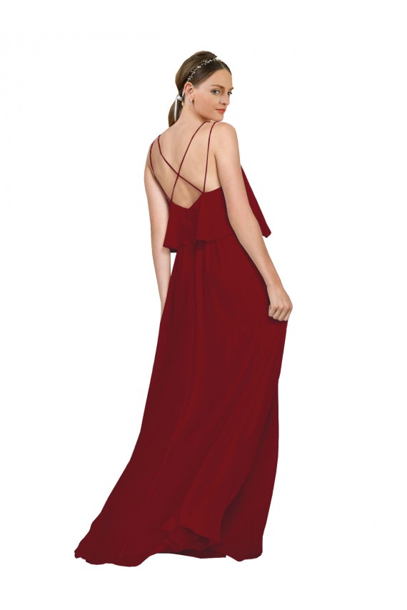 Discount Long Chiffon Bridesmaid Dress with Slim Straps and Open Back UK