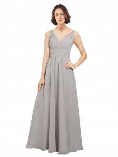 Discount Twist Shouder Full Chiffon Bridesmaids Dress with V-Neckline and V-Back UK