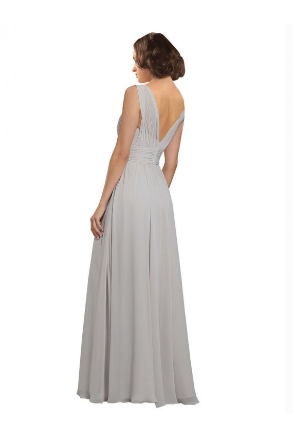 Discount Twist Shouder Full Chiffon Bridesmaids Dress with V-Neckline and V-Back UK