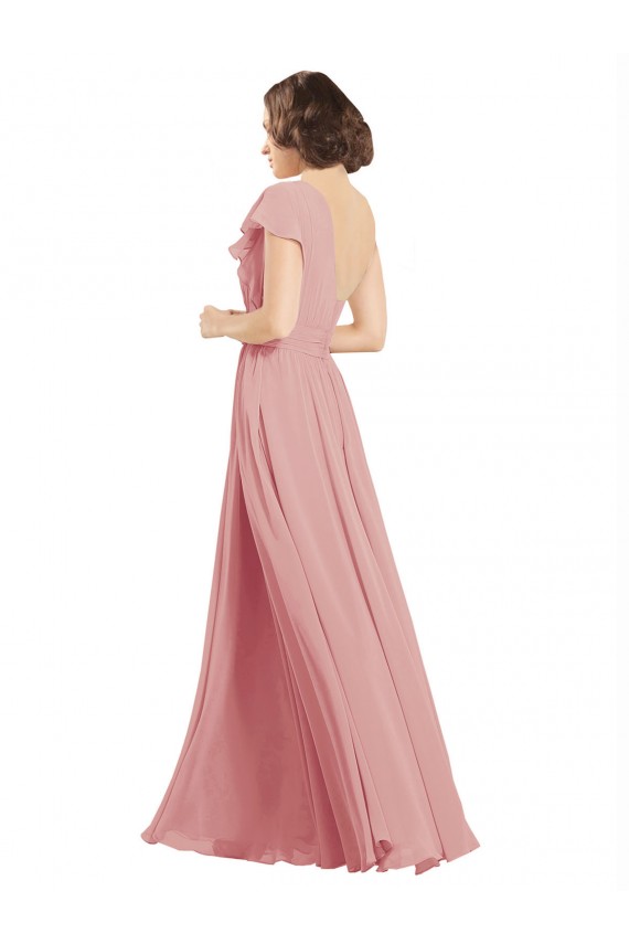 Discount Chiffon Bridesmaids Dress with One Shoulder Flounced Sleeve UK