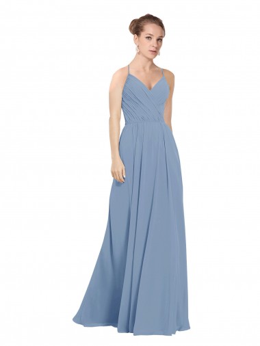 Discount Chiffon Bridesmaids Dress with Draped V-Neck Bodice and Keyhole Back UK