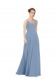 Discount Chiffon Bridesmaids Dress with Draped V-Neck Bodice and Keyhole Back UK