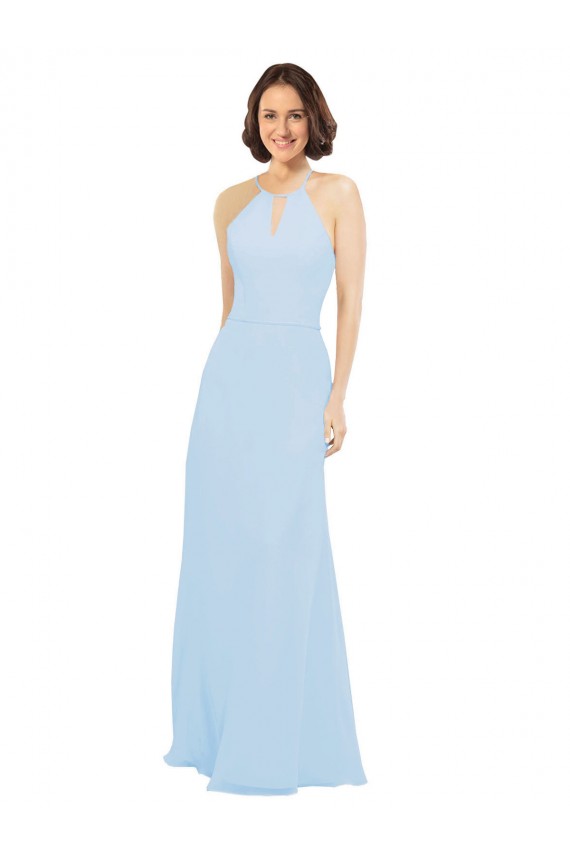 Discount Floor Length Chiffon Bridesmaids Dress with Front Keyhole Neckline UK