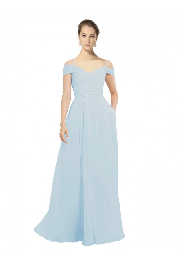 Discount Chiffon Bridesmaids Dress with Off the Shoulder Draped Neckline UK