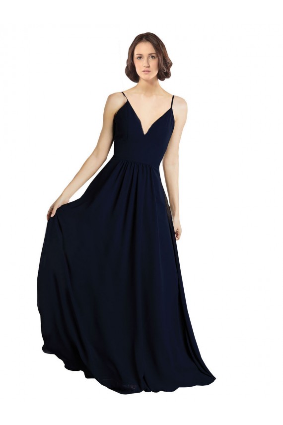 Discount Simple Chiffon Bridesmaid Dress with Deep V-Neckline UK