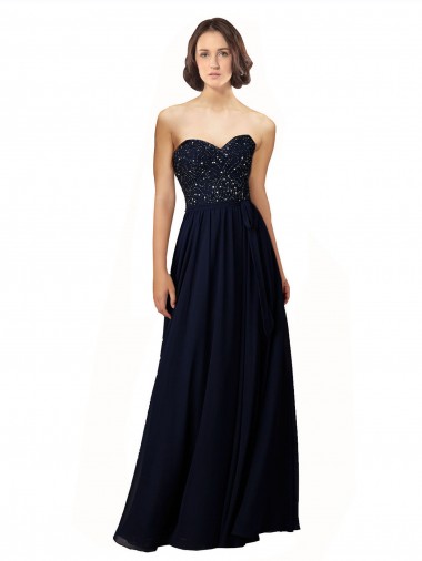 Discount Long Chiffon Sweetheart Neckline Bridesmaid Dress with Beading UK