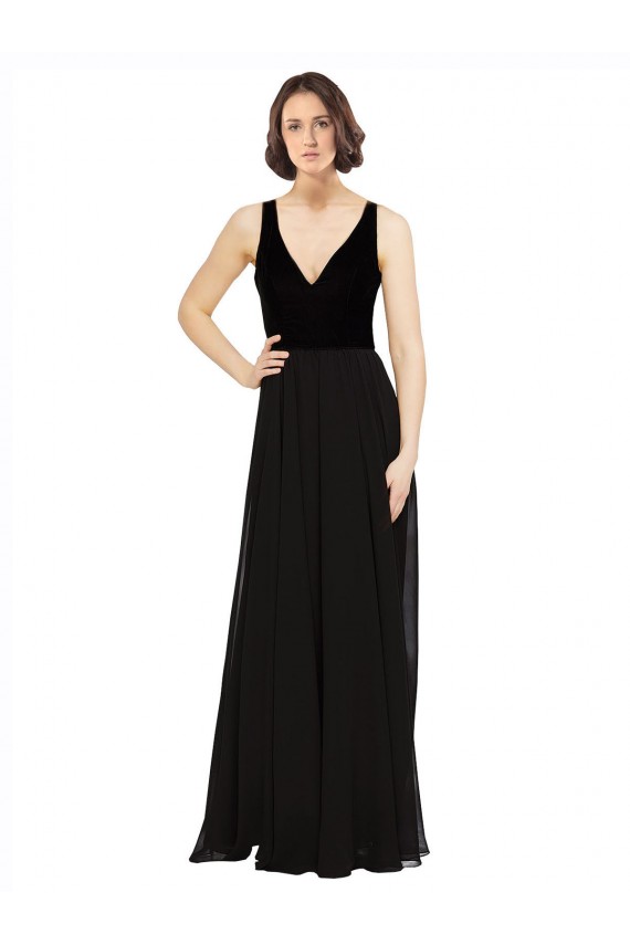 Discount Stretch Velvet and Chiffon Bridesmaids Dress with V-Neckline UK