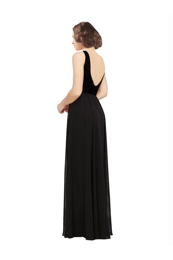 Discount Stretch Velvet and Chiffon Bridesmaids Dress with V-Neckline UK