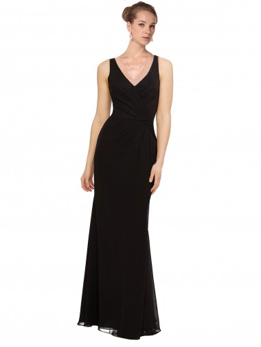 Discount Open V-Back Chiffon Bridesmaids Dress with V-Neckine UK