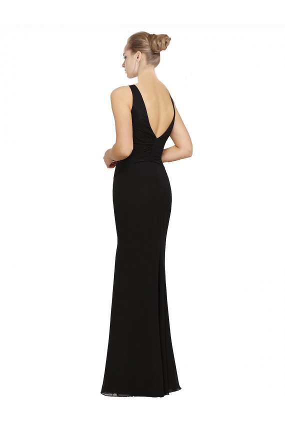 Discount Open V-Back Chiffon Bridesmaids Dress with V-Neckine UK
