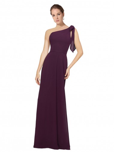 Discount One Shoulder Chiffon Bridesmaids Dress with Shoulder Bow UK