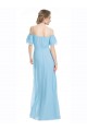 Discount Spaghetti Straps Long Chiffon Off-The-Shoulder Bridesmaid Dress with Double Flounce Sleeves UK