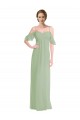 Discount Long Chiffon Off-The-Shoulder Bridesmaid Dress with Double Flounce Sleeves UK