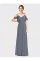 Discount Long Chiffon Spaghetti Strap V-Neck Bridesmaid Dress with Off-The-Shoulder Flutter Sleeves UK