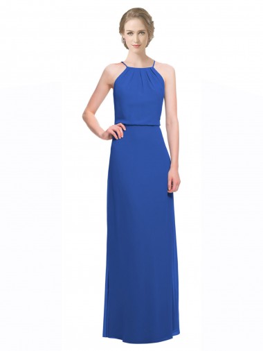 Discount Long Chiffon Spaghetti Strap Bridesmaid Dress with Blouson Top UK
