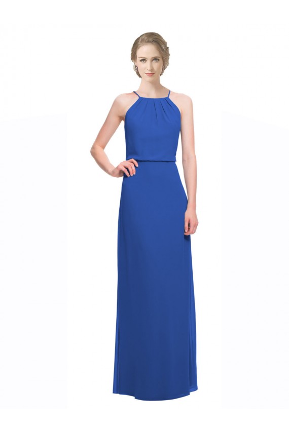 Discount Long Chiffon Spaghetti Strap Bridesmaid Dress with Blouson Top UK