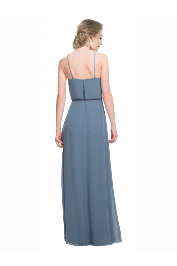 Discount Long Chiffon Spaghetti Strap Bridesmaid Dress with Blouson Top UK