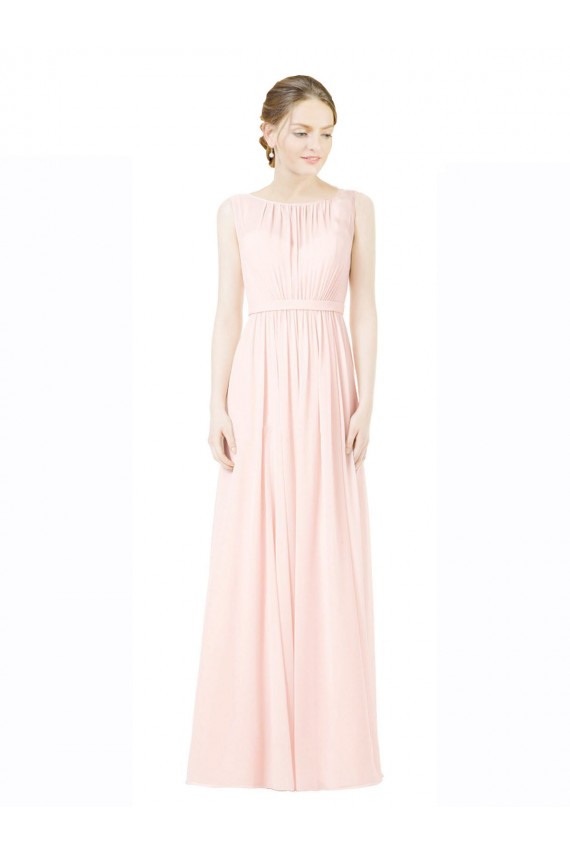Discount Long Chiffon Sleeveless Bridesmaid Dress with Sheer Illusion Top and V-Back UK