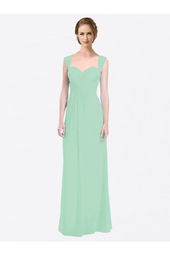 Discount Long Chiffon Bridesmaid Dress with a Sweetheart Neckline and Pleated Shoulder Straps UK