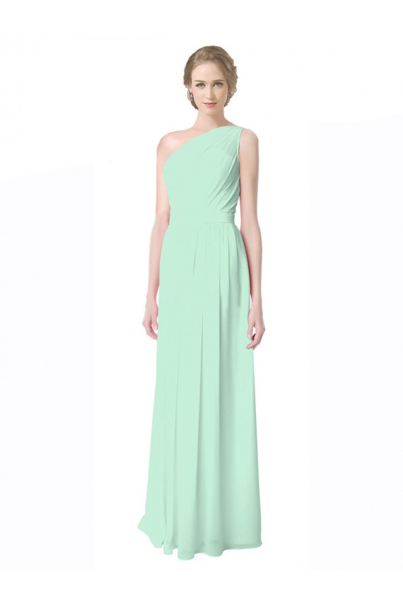 Discount One Shoulder Chiffon Bridesmaid Dress with Asymmetrical Ruched Bodice UK
