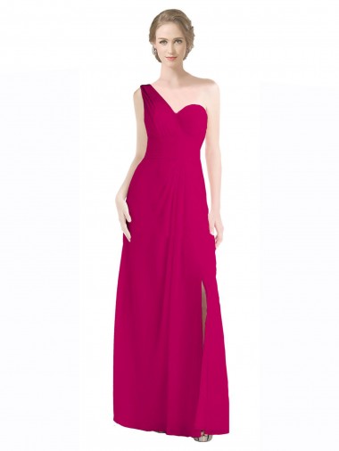 Discount Full Length Chiffon Bridesmaid Dress with One Wide Shoulder Strap UK